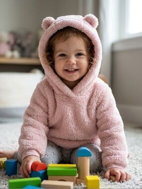 Carter’s Cozy Pink Plush Hooded Toddler Hoodie with Bear Ears 3T